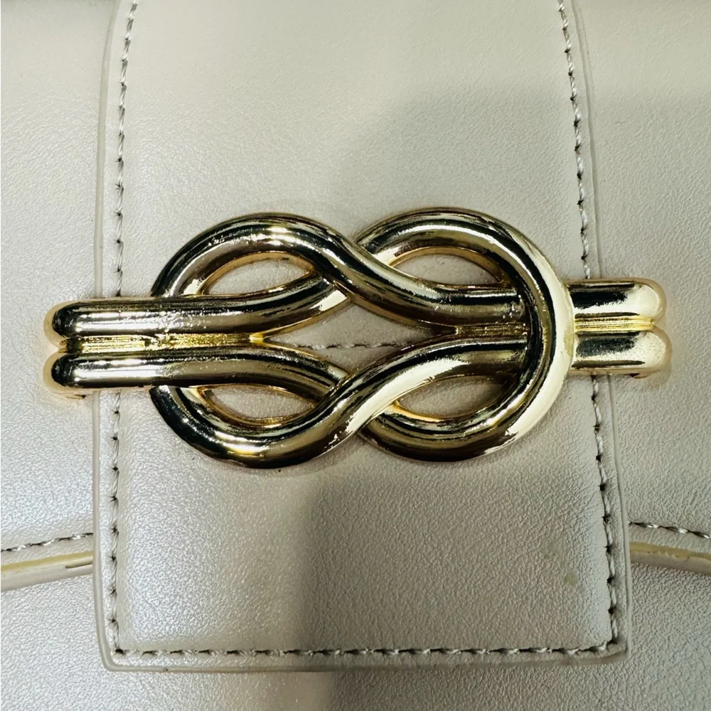 Elegant Cream Small Top Handle Handbag with Mini Satchel Crossbody Gold Accents